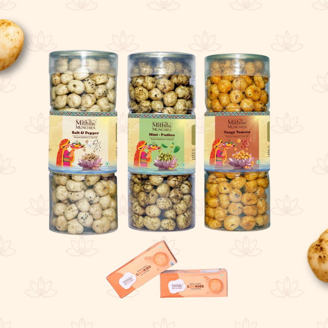 Combo Of 3 Salt & Pepper, Mint Pudina and Tangy Tomato with Makhana & Millet Cookies
